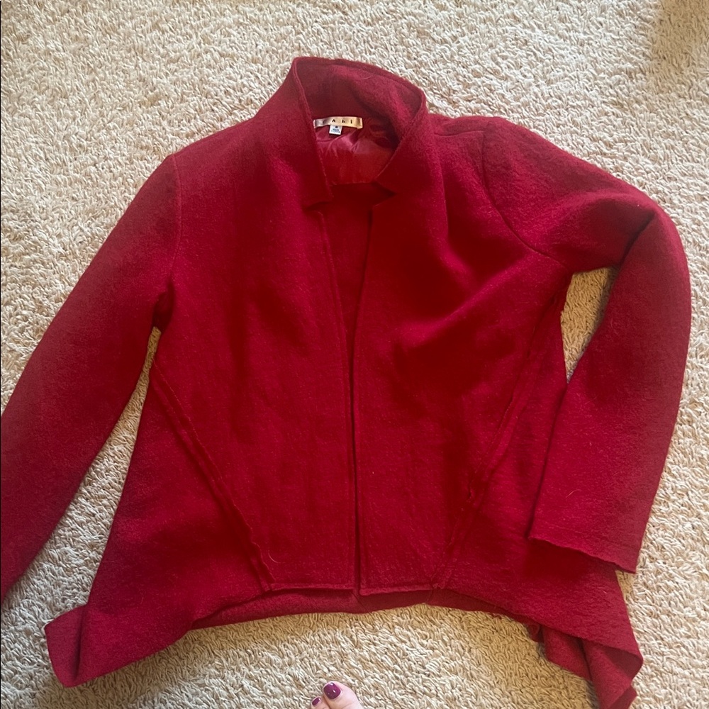 CAbi Deep Red Asymmetrical Wool-Blend Jacket